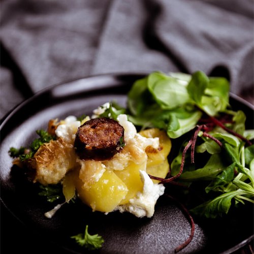 Alsatian gratin with smoked sausage