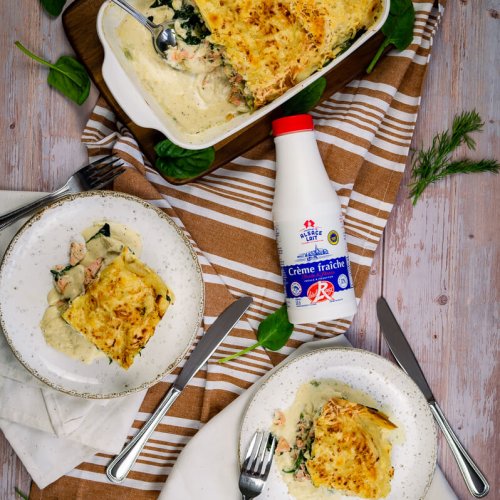 Fresh salmon and spinach lasagne