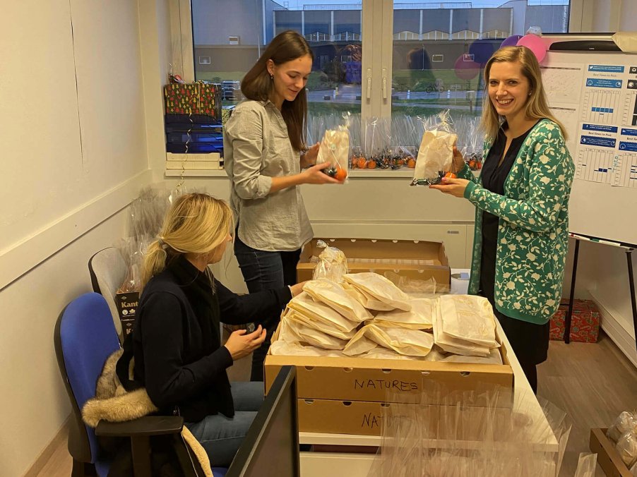 The traditional distribution of Mannele to all employees for St. Nicholas Day